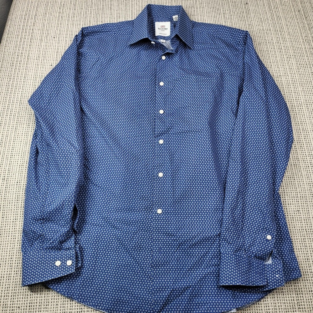 Ben Sherman Shirt Mens 16 34/35 Blue Floral Tailored‎ Slim Fit Dress Long Sleeve